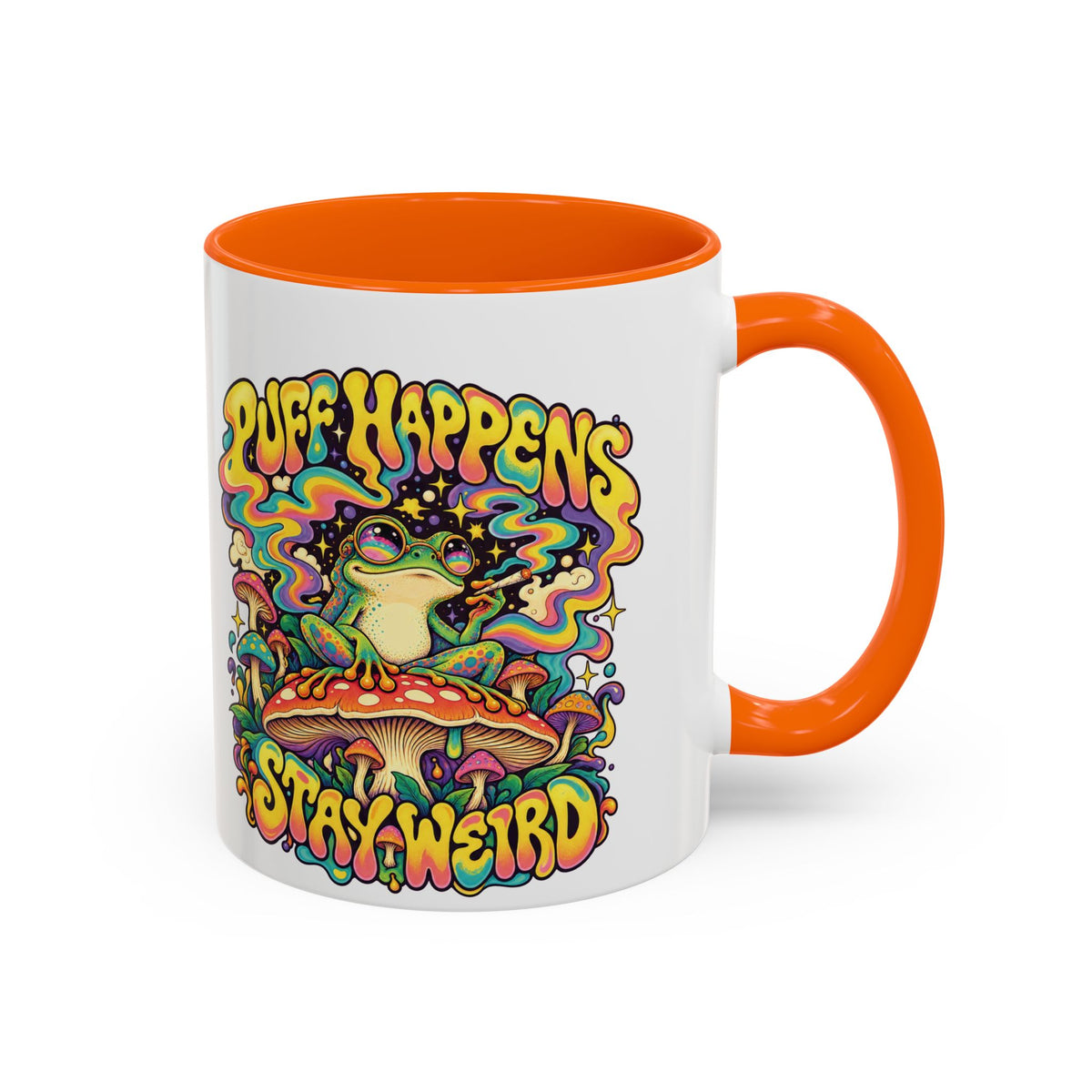 Puff Happens, Stay Weird Psychedelic Mug, 11oz Colour Accent Coffee Cup, ShmeeShmo