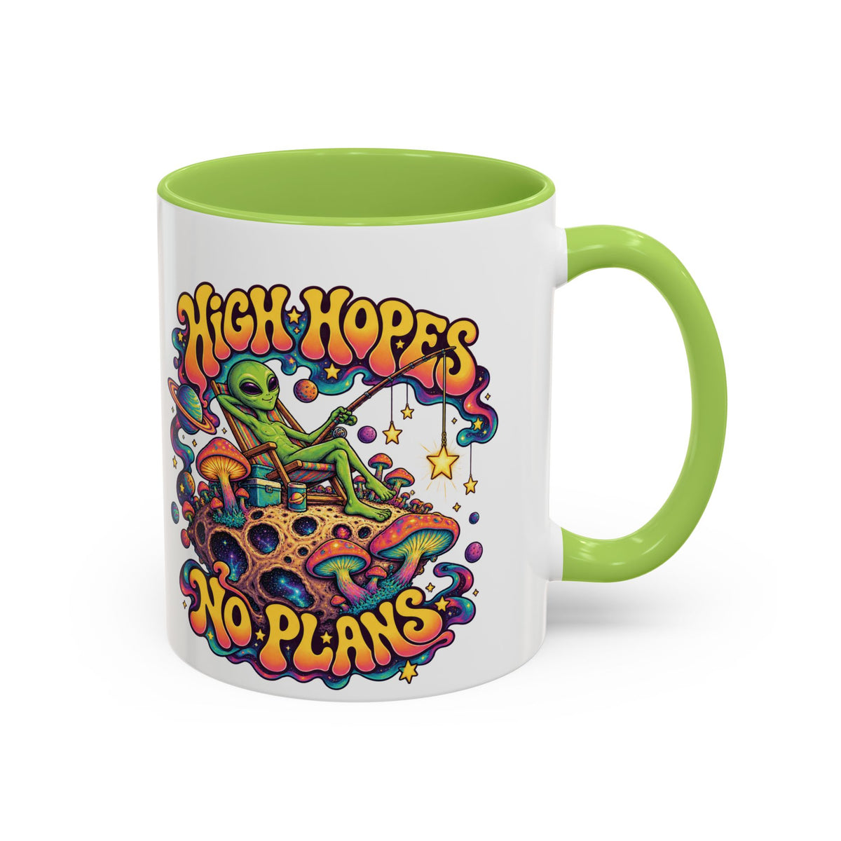 High Hopes, No Plans Psychedelic Mug, 11oz Colour Accent Coffee Cup, ShmeeShmo