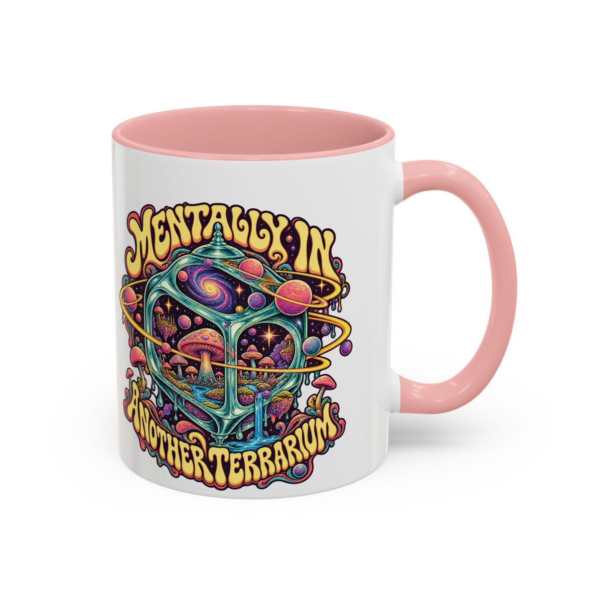 Mentally in Another Terrarium Psychedelic Mug, 11oz Colour Accent Coffee Cup, ShmeeShmo