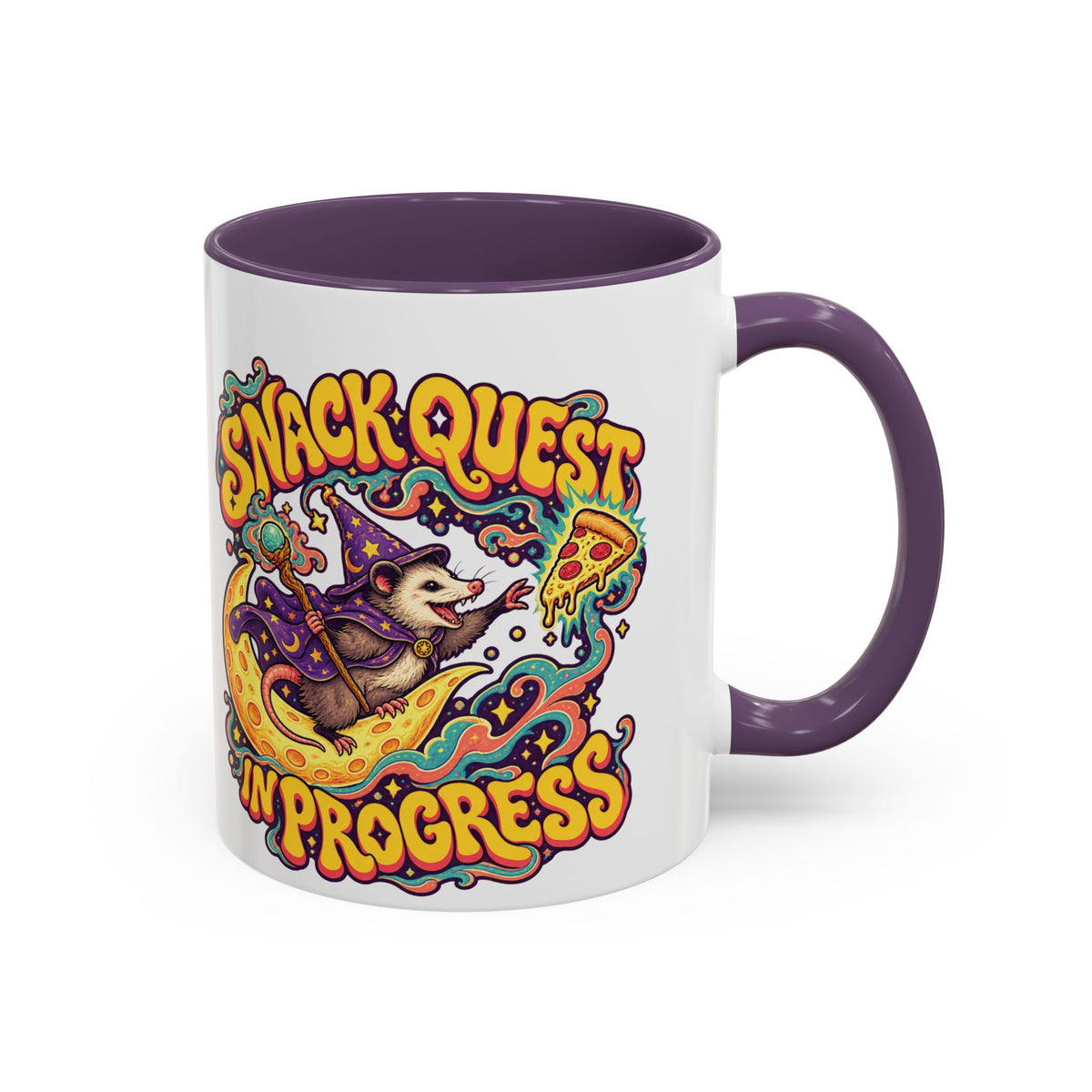 Snack Quest in Progress Psychedelic Mug, 11oz Colour Accent Coffee Cup, ShmeeShmo