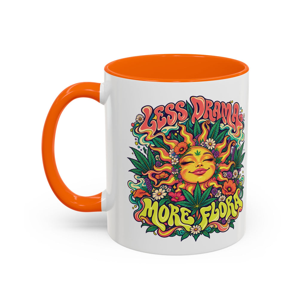 Less Drama, More Flora Psychedelic Mug, 11oz Colour Accent Coffee Cup, ShmeeShmo