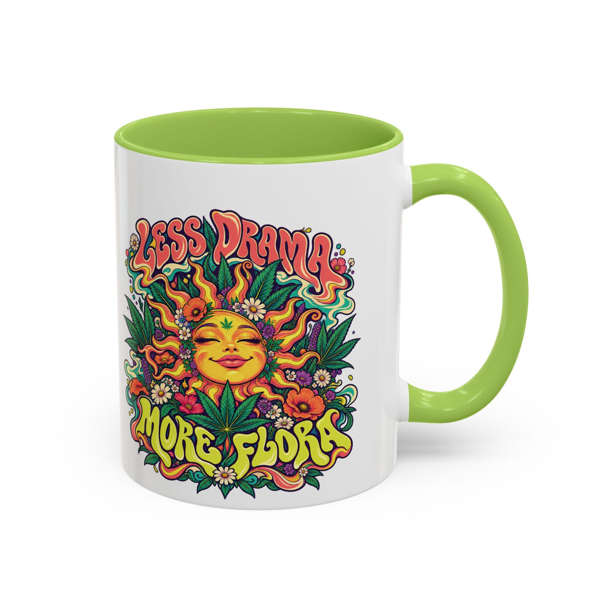 Less Drama, More Flora Psychedelic Mug, 11oz Colour Accent Coffee Cup, ShmeeShmo