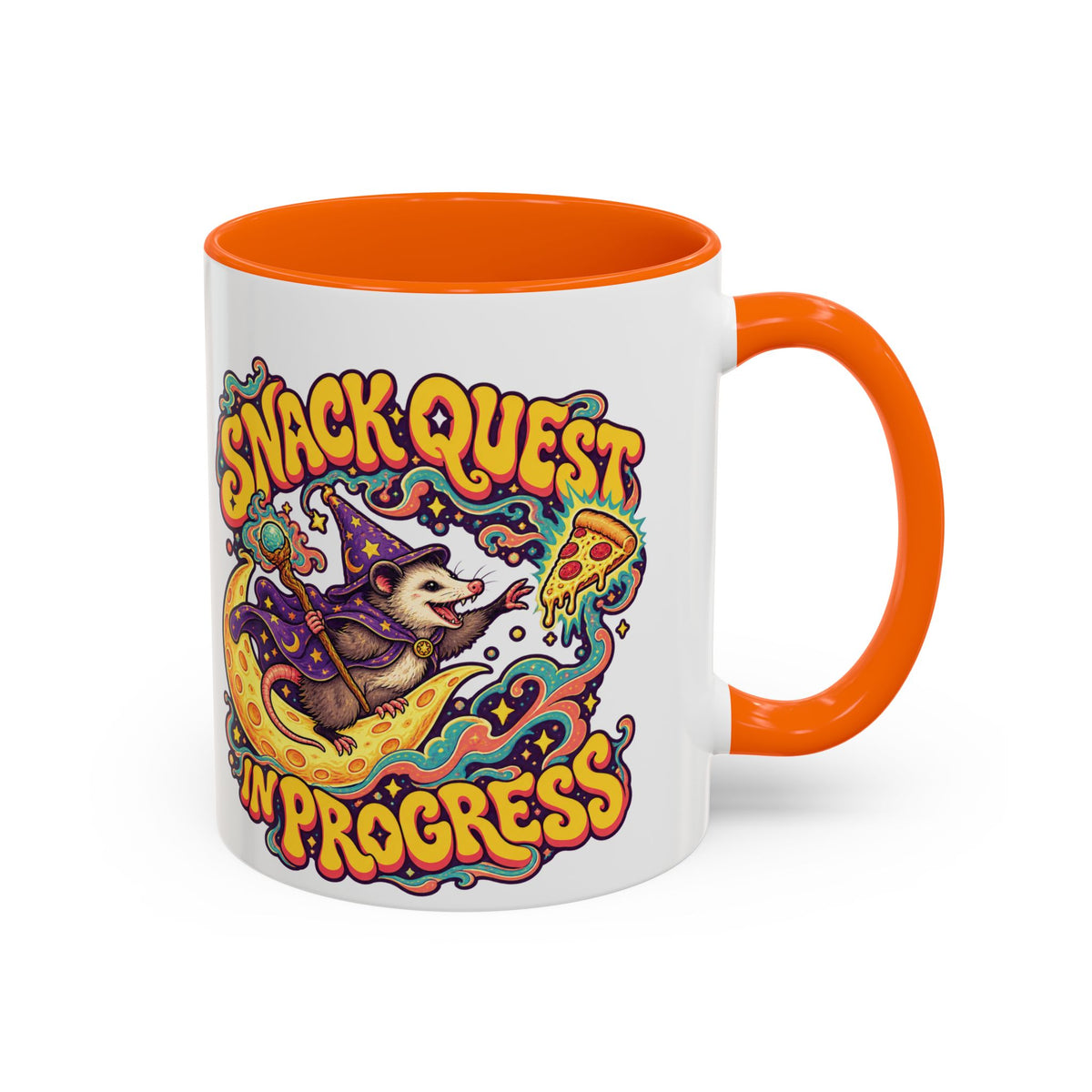 Snack Quest in Progress Psychedelic Mug, 11oz Colour Accent Coffee Cup, ShmeeShmo