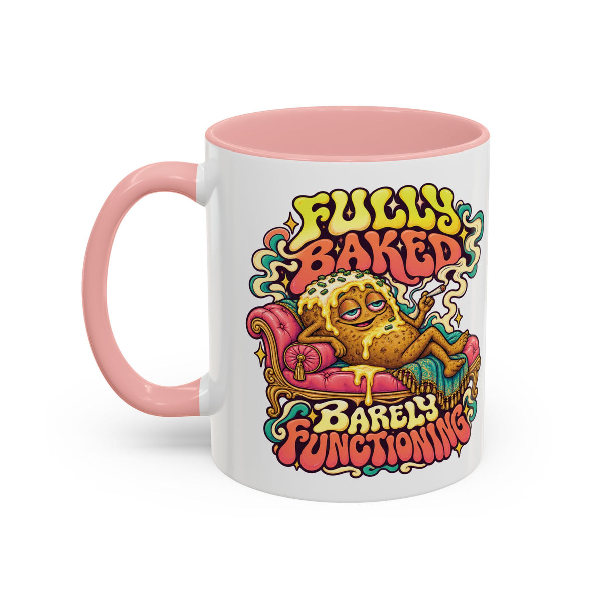 Fully Baked, Barely Functioning Psychedelic Mug, 11oz Colour Accent Coffee Cup, ShmeeShmo
