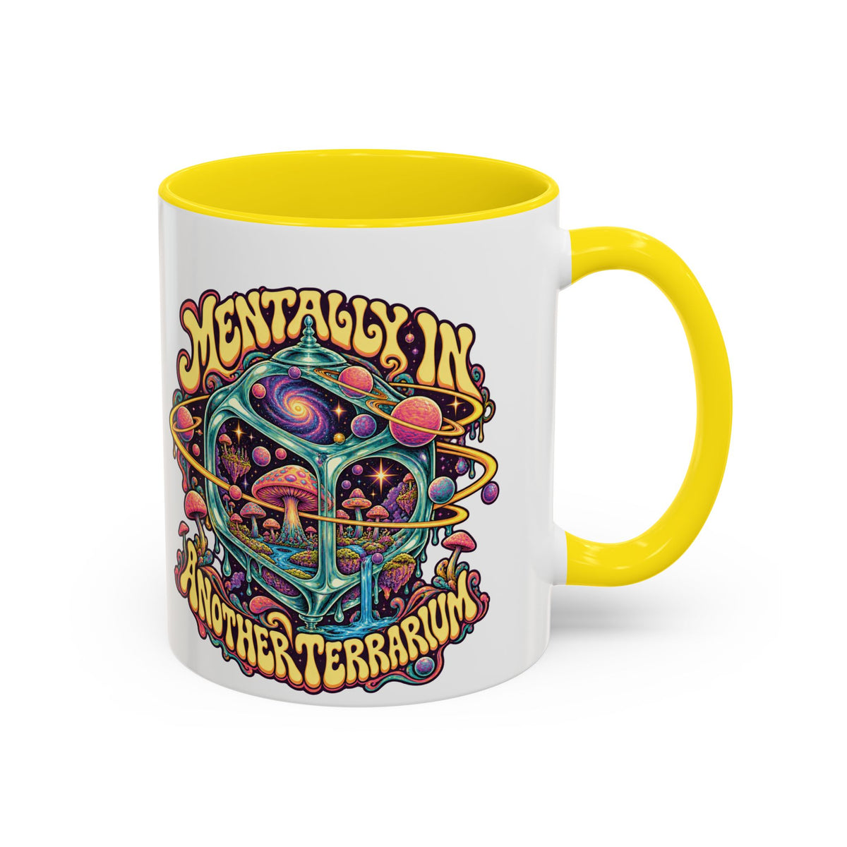 Mentally in Another Terrarium Psychedelic Mug, 11oz Colour Accent Coffee Cup, ShmeeShmo