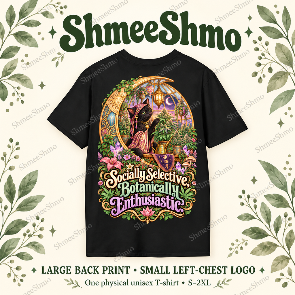 Socially Selective, Botanically Enthusiastic T-Shirt, Psychedelic Back Print, ShmeeShmo