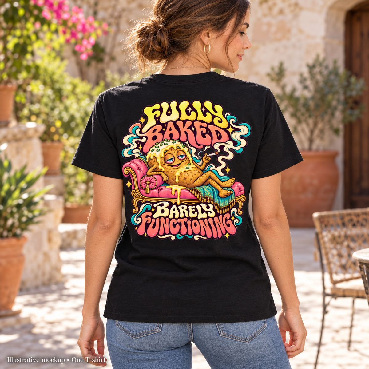 Fully Baked, Barely Functioning Psychedelic T-Shirt, Large Back Print & Small ShmeeShmo Chest Logo