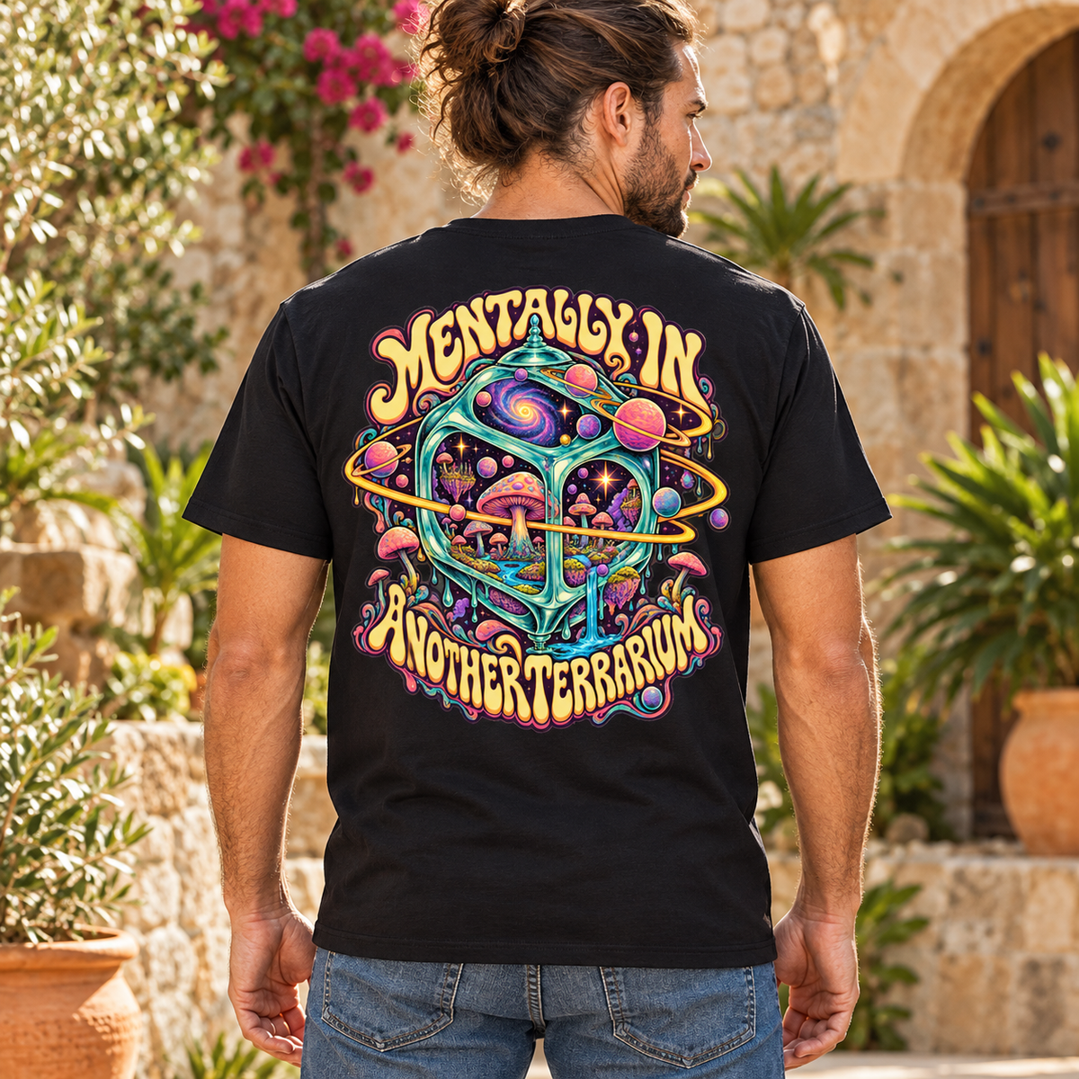 Mentally in Another Terrarium Psychedelic T-Shirt, Large Back Print & Small ShmeeShmo Chest Logo