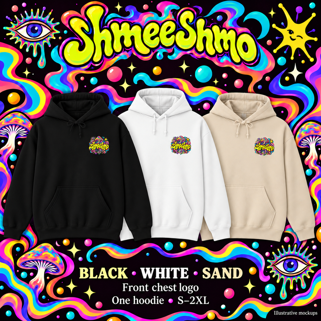 Moonlit, Mildly Unhinged Psychedelic Hoodie, Large Back Print & Small ShmeeShmo Chest Logo