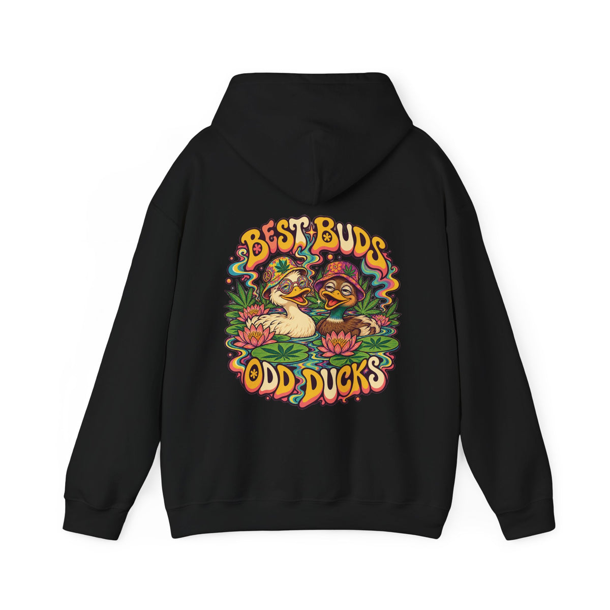 Best Buds, Odd Ducks Psychedelic Hoodie, Large Back Print & Small ShmeeShmo Chest Logo