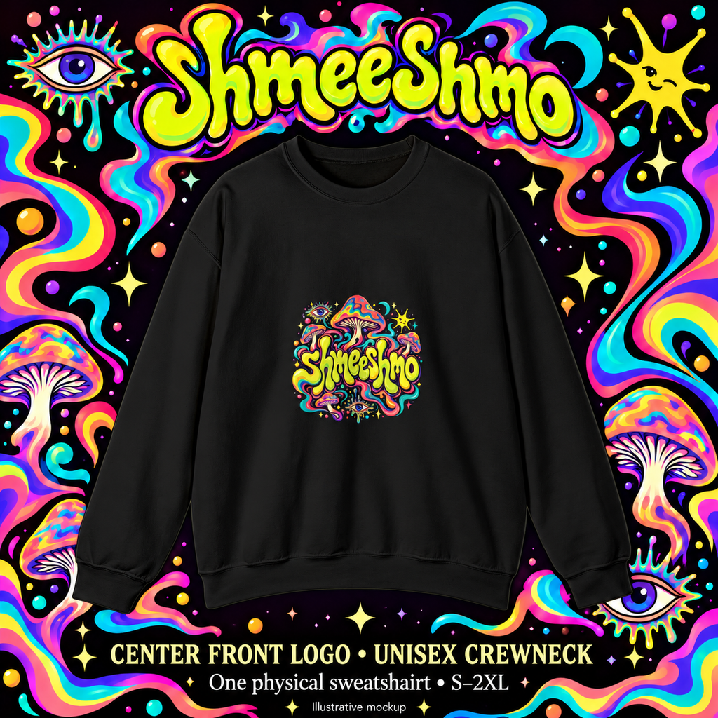 ShmeeShmo Psychedelic Mushroom Logo Sweatshirt, Unisex Crewneck