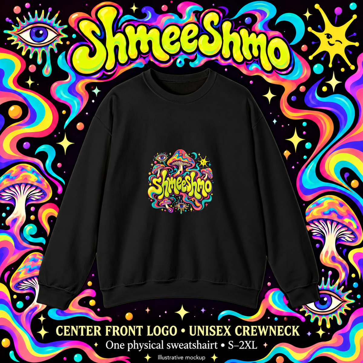 ShmeeShmo Psychedelic Mushroom Logo Sweatshirt, Unisex Crewneck