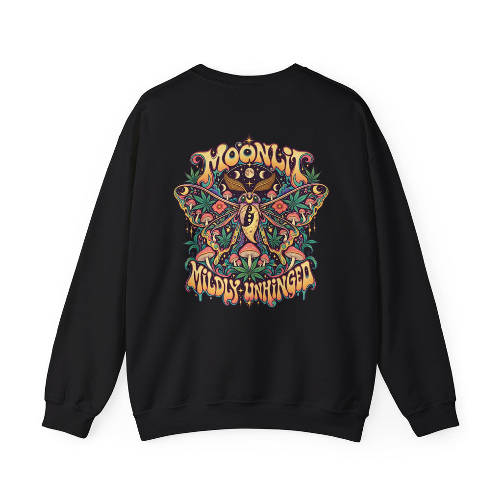 Moonlit, Mildly Unhinged Psychedelic Sweatshirt, Large Back Print & Small ShmeeShmo Chest Logo