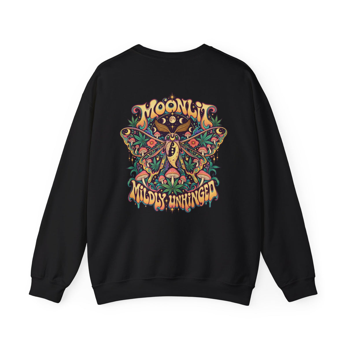 Moonlit, Mildly Unhinged Psychedelic Sweatshirt, Large Back Print & Small ShmeeShmo Chest Logo