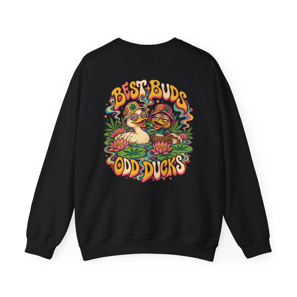 Best Buds, Odd Ducks Psychedelic Sweatshirt, Large Back Print & Small ShmeeShmo Chest Logo