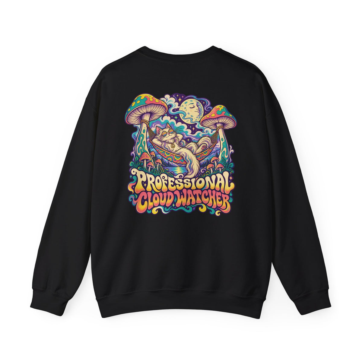 Professional Cloud Watcher Psychedelic Sweatshirt, Large Back Print & Small ShmeeShmo Chest Logo