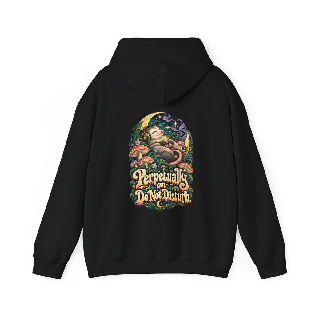 Perpetually on Do Not Disturb Opossum Hoodie, Psychedelic Back Print, ShmeeShmo