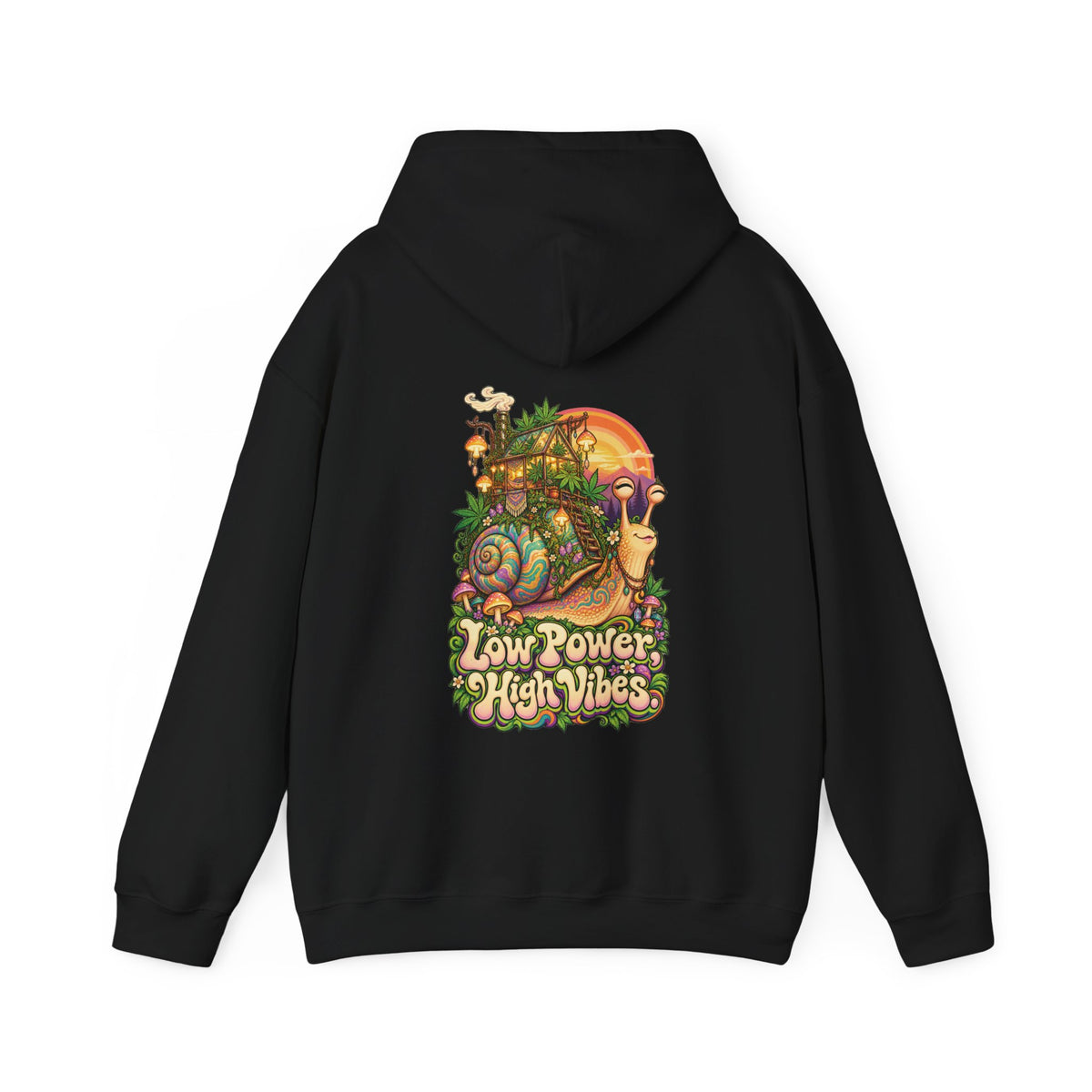 Low Power High Vibes Snail Hoodie, Psychedelic Back Print, ShmeeShmo