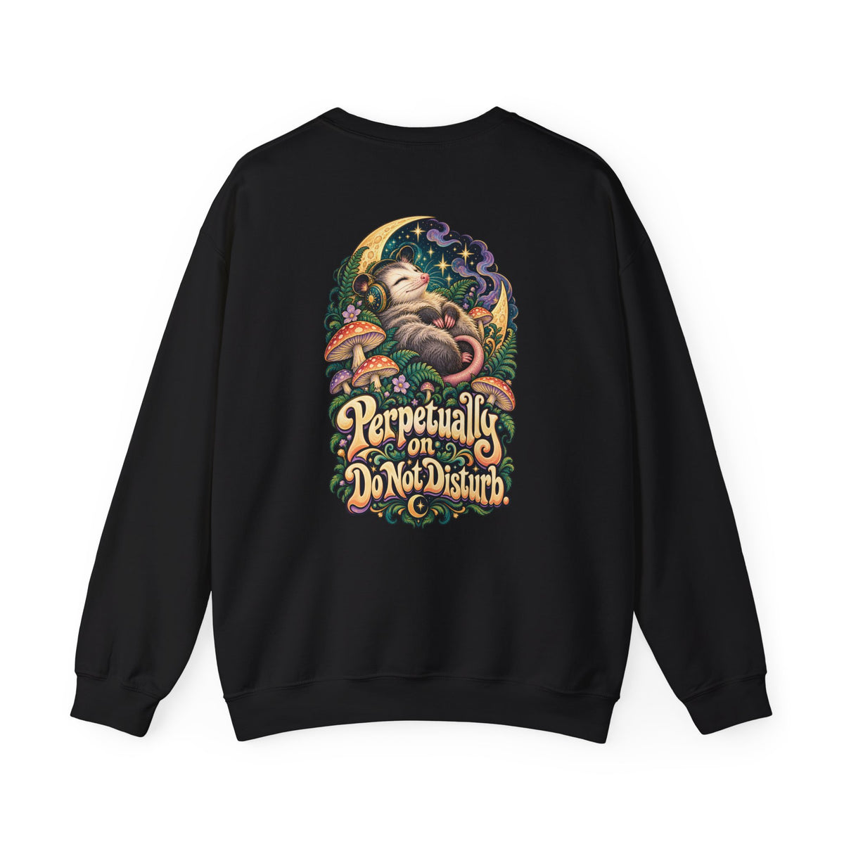 Perpetually on Do Not Disturb Opossum Sweatshirt, Psychedelic Back Print, ShmeeShmo