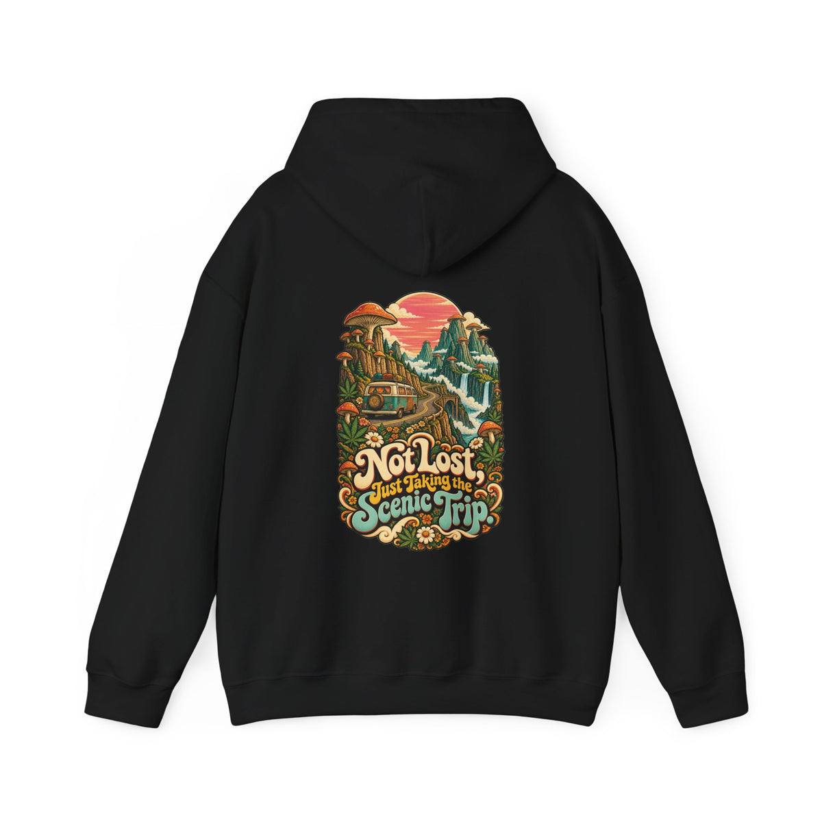 Not Lost, Just Taking the Scenic Trip Hoodie, Psychedelic Back Print, ShmeeShmo