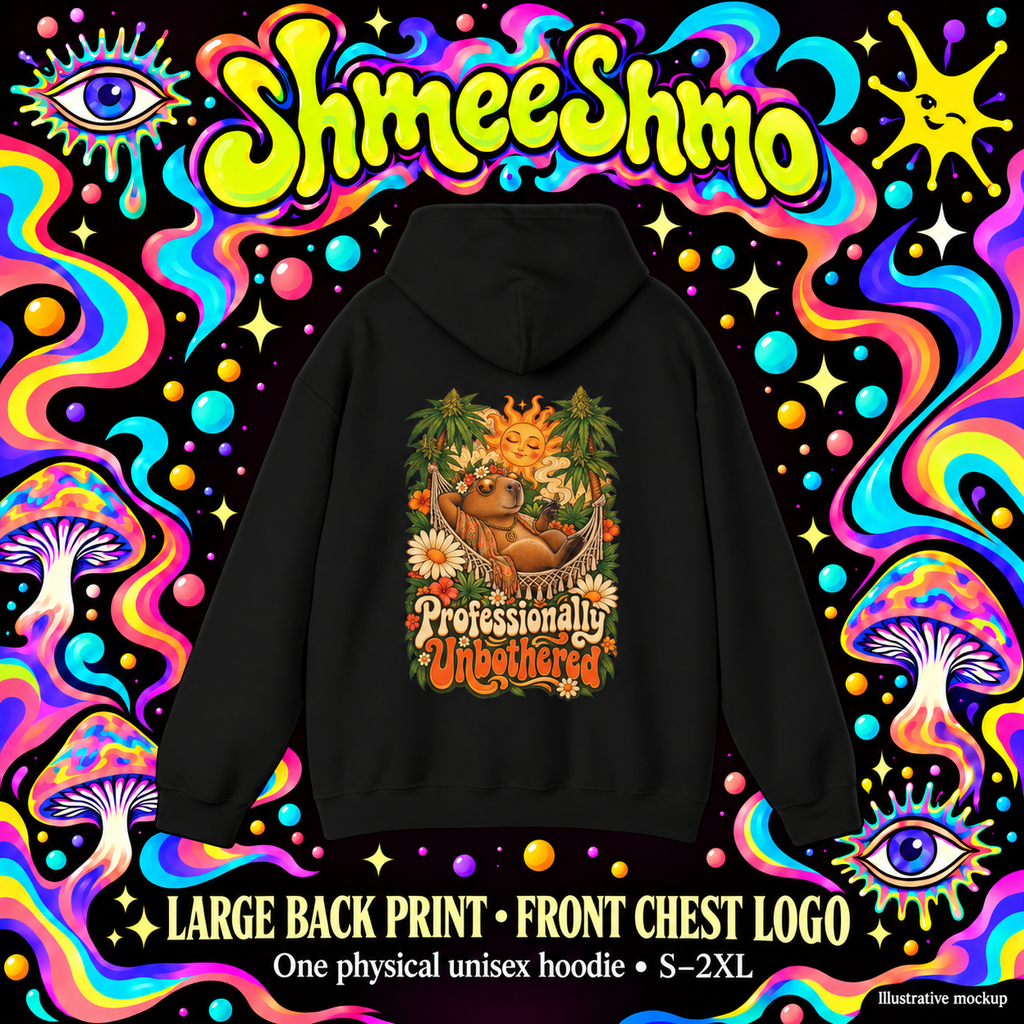 Professionally Unbothered Hoodie, Psychedelic Back Print, ShmeeShmo