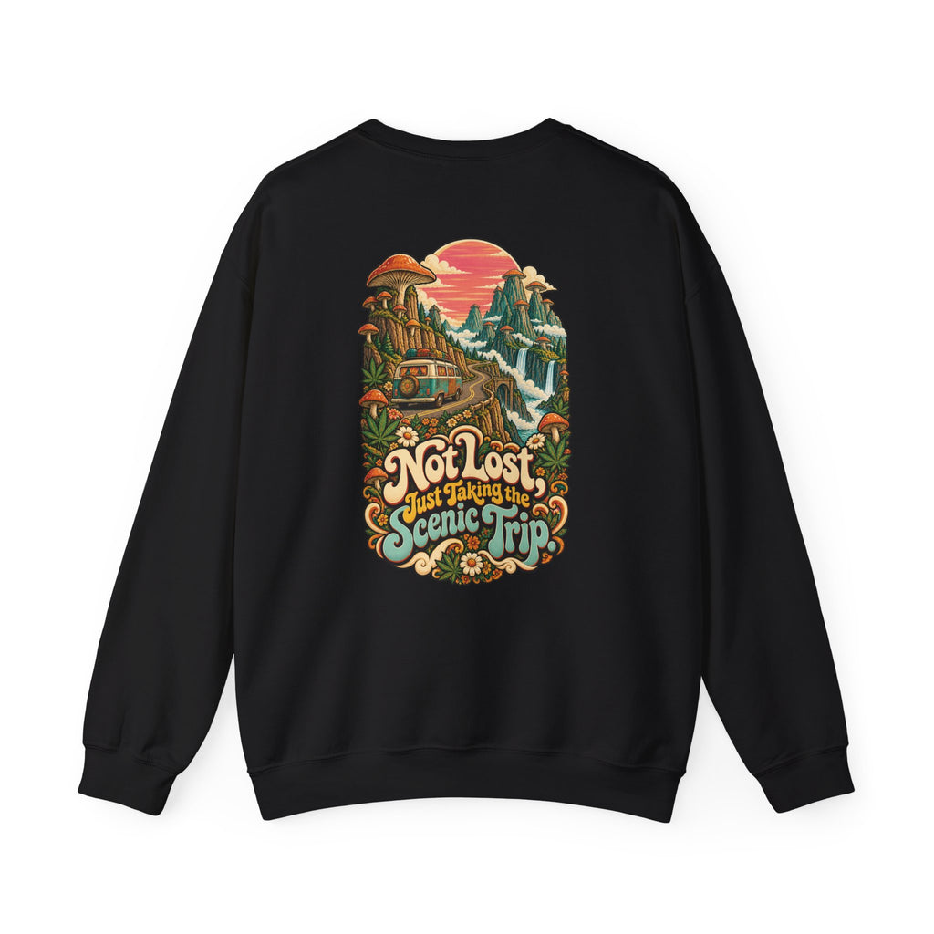 Not Lost, Just Taking the Scenic Trip Sweatshirt, Psychedelic Back Print, ShmeeShmo