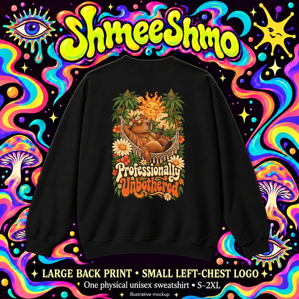 Professionally Unbothered Sweatshirt, Psychedelic Back Print, ShmeeShmo
