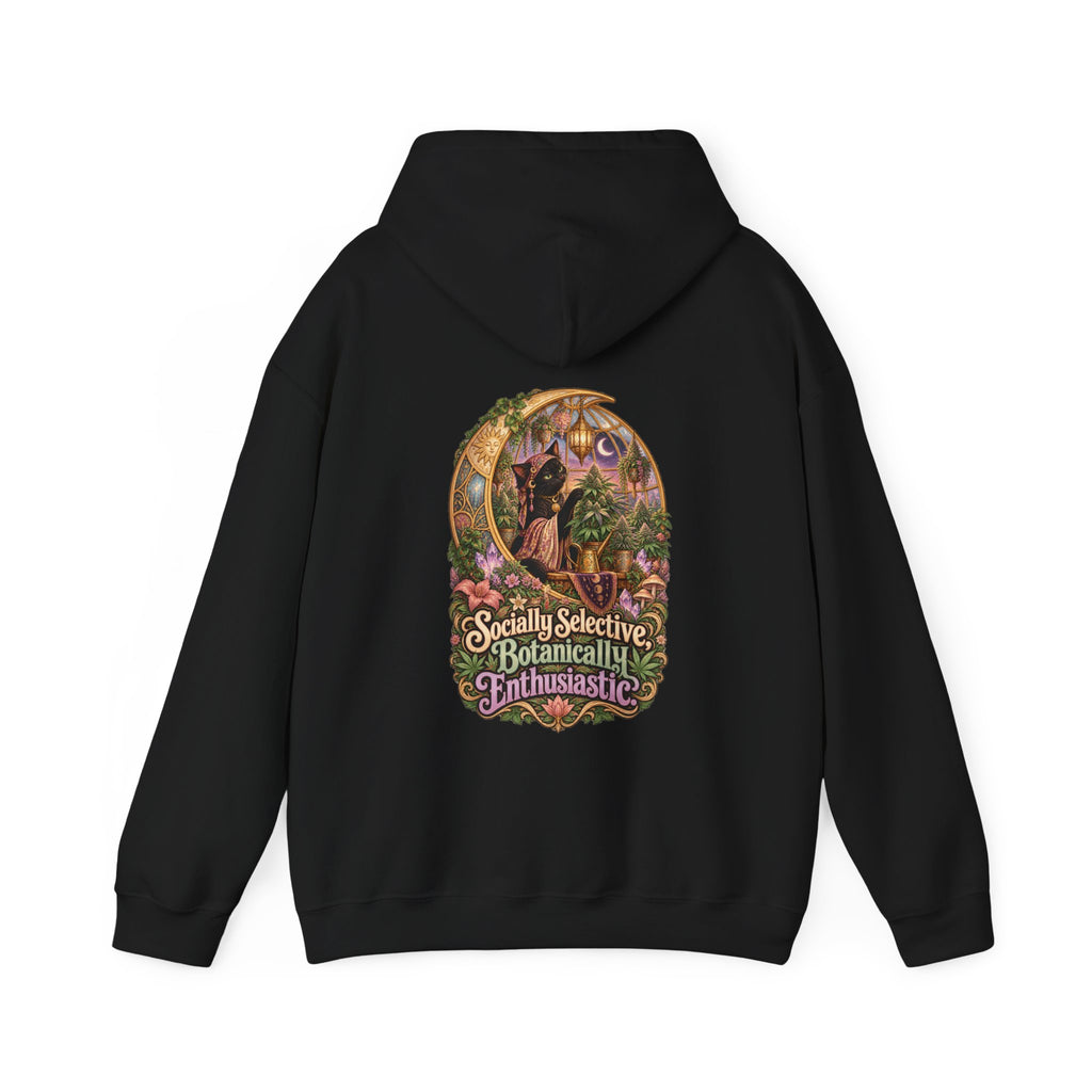 Socially Selective, Botanically Enthusiastic Hoodie, Psychedelic Back Print, ShmeeShmo