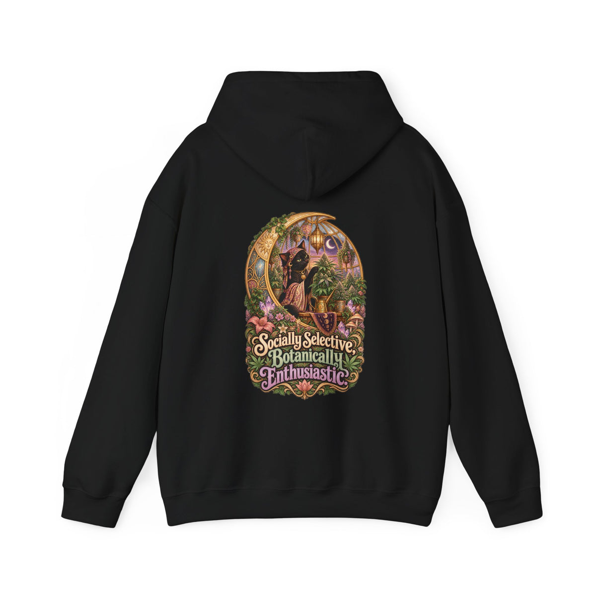 Socially Selective, Botanically Enthusiastic Hoodie, Psychedelic Back Print, ShmeeShmo