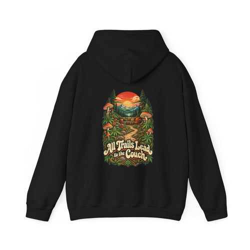 All Trails Lead to the Couch Hoodie, Psychedelic Back Print, ShmeeShmo