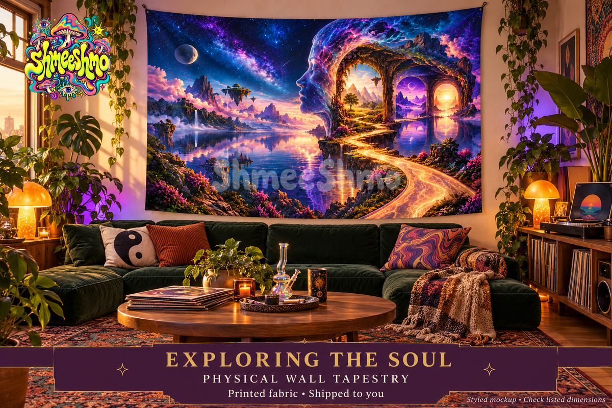 Exploring the Soul Wall Tapestry, Psychedelic Fabric Wall Hanging, ShmeeShmo