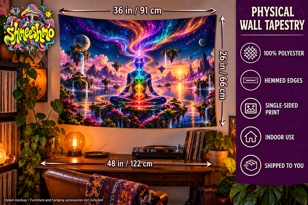Energy Within Chakra Wall Tapestry, Psychedelic Meditation Fabric Wall Hanging, ShmeeShmo