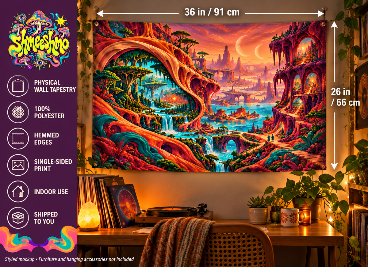 Melting Reality Wall Tapestry, Alien Worlds Psychedelic Fabric Wall Hanging, ShmeeShmo