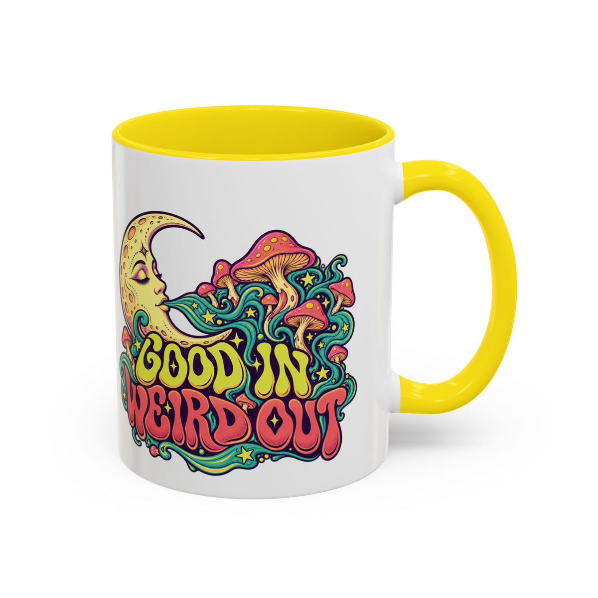 Good In, Weird Out Psychedelic Mug, 11oz Colour Accent Coffee Cup, ShmeeShmo