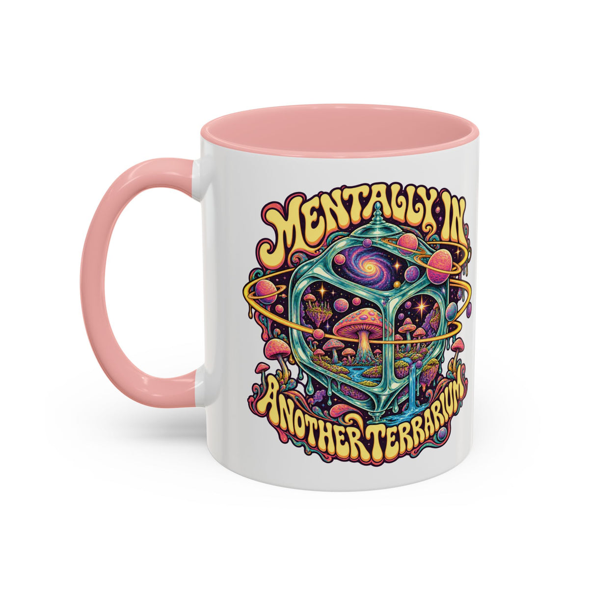 Mentally in Another Terrarium Psychedelic Mug, 11oz Colour Accent Coffee Cup, ShmeeShmo