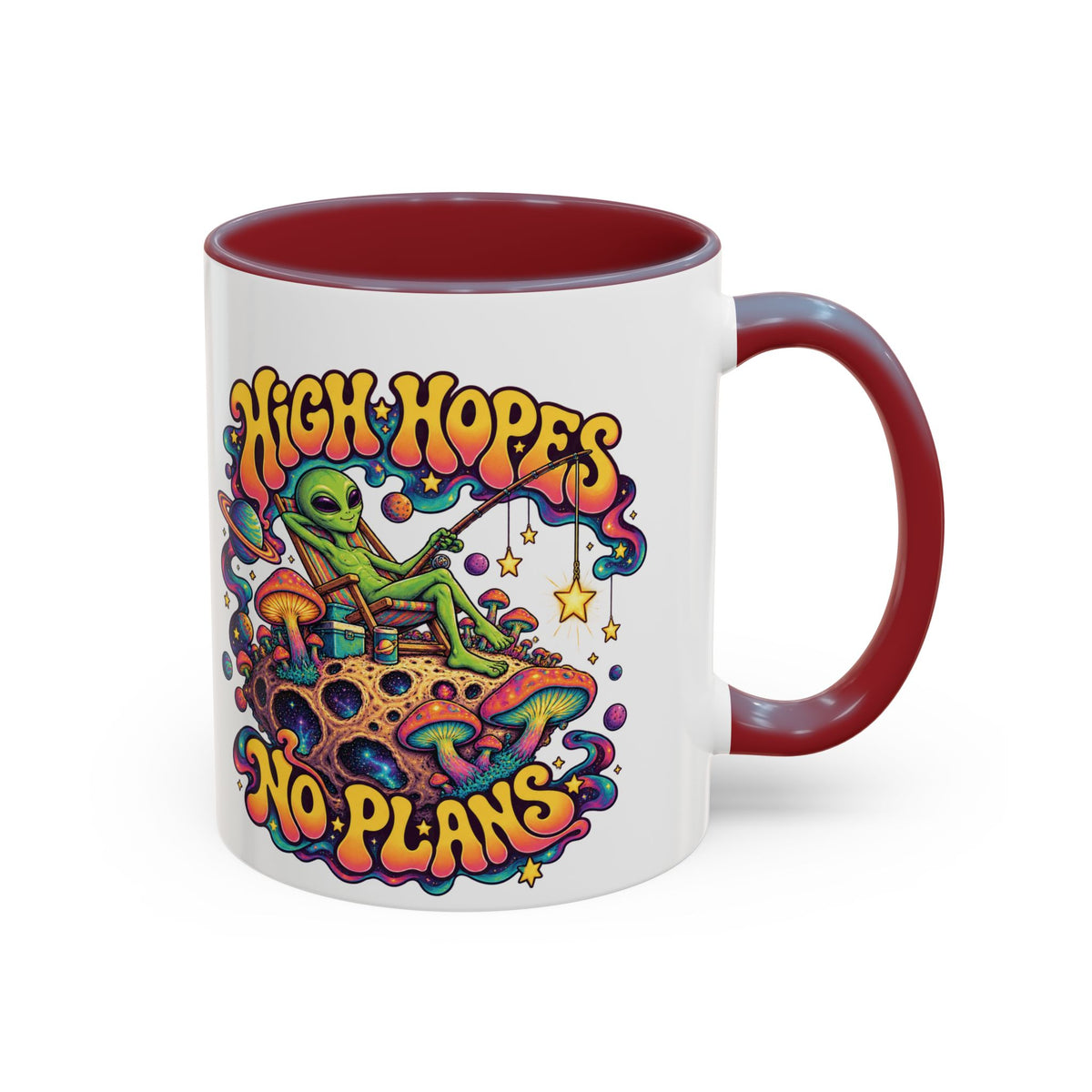 High Hopes, No Plans Psychedelic Mug, 11oz Colour Accent Coffee Cup, ShmeeShmo
