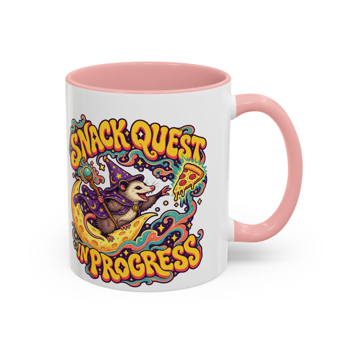 Snack Quest in Progress Psychedelic Mug, 11oz Colour Accent Coffee Cup, ShmeeShmo
