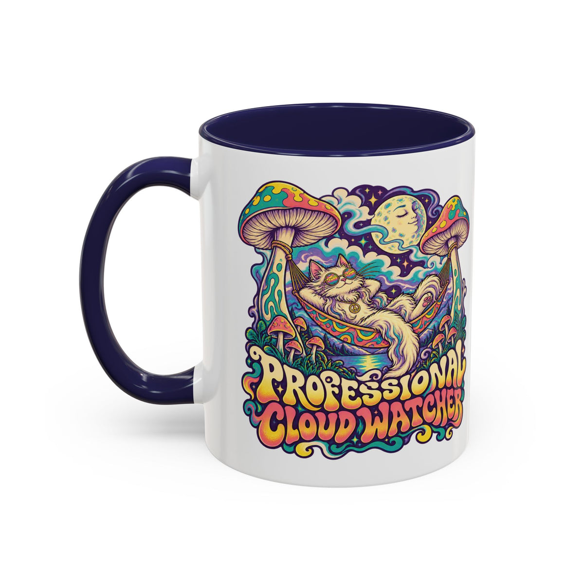Professional Cloud Watcher Psychedelic Mug, 11oz Colour Accent Coffee Cup, ShmeeShmo