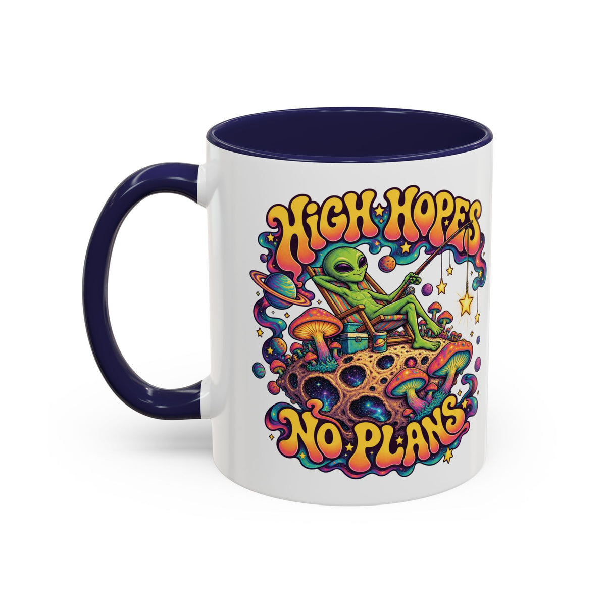 High Hopes, No Plans Psychedelic Mug, 11oz Colour Accent Coffee Cup, ShmeeShmo