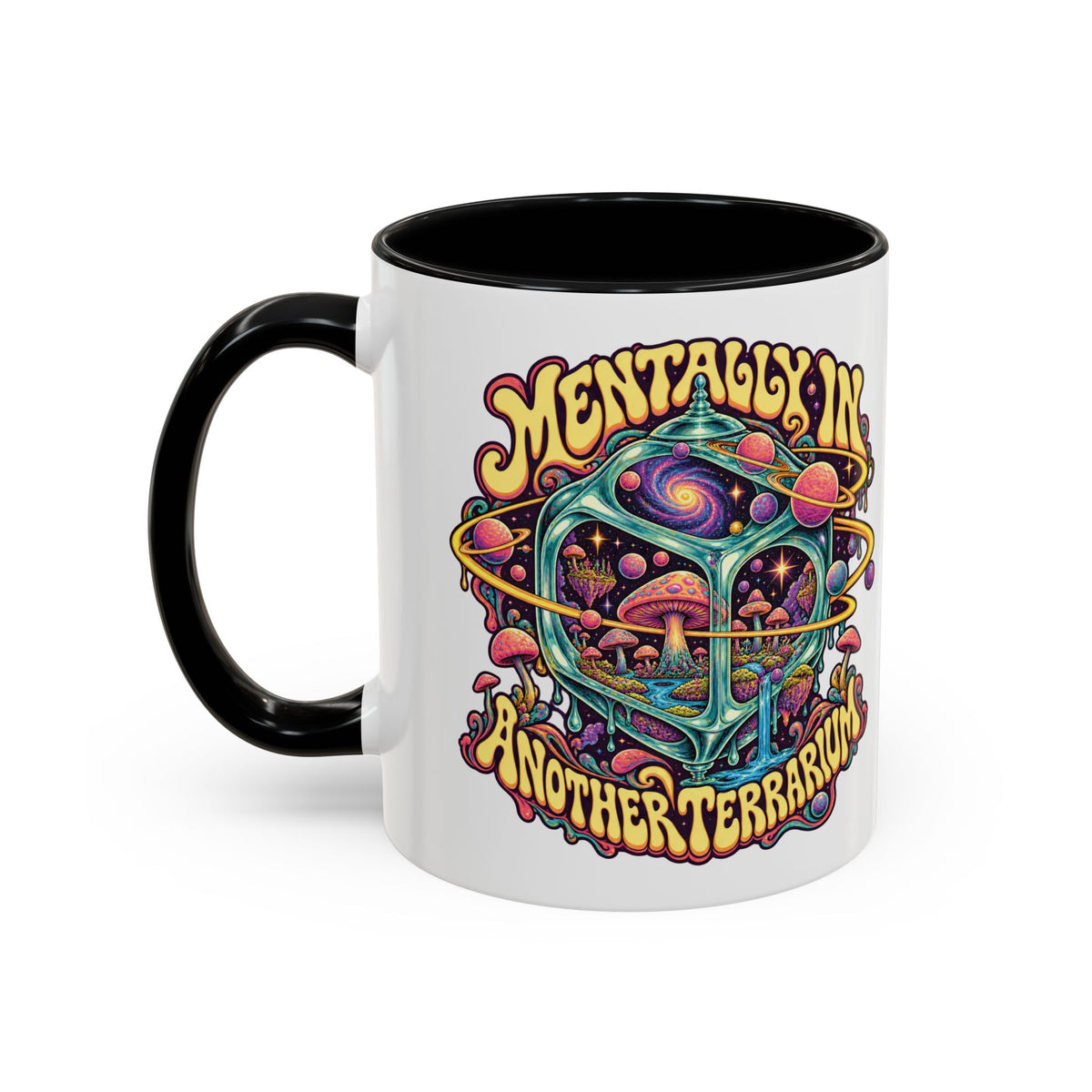 Mentally in Another Terrarium Psychedelic Mug, 11oz Colour Accent Coffee Cup, ShmeeShmo