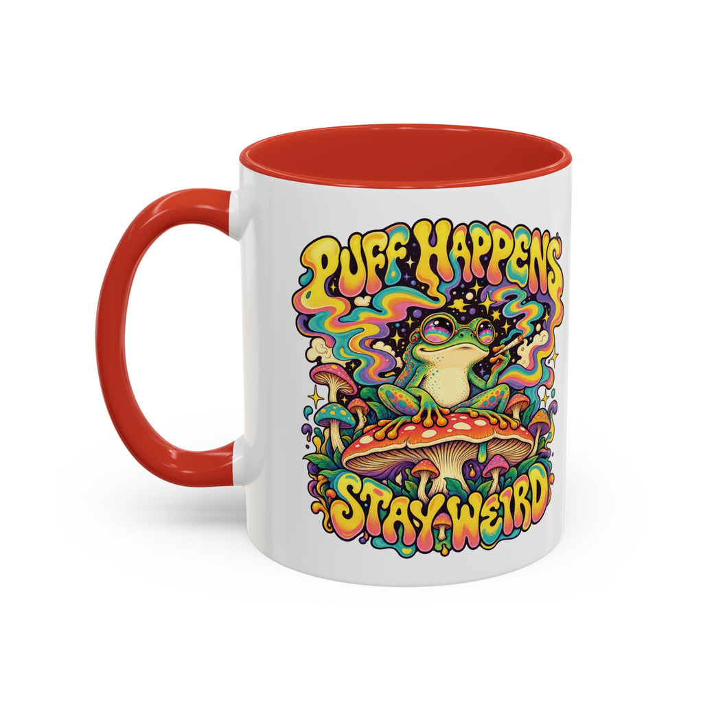 Puff Happens, Stay Weird Psychedelic Mug, 11oz Colour Accent Coffee Cup, ShmeeShmo