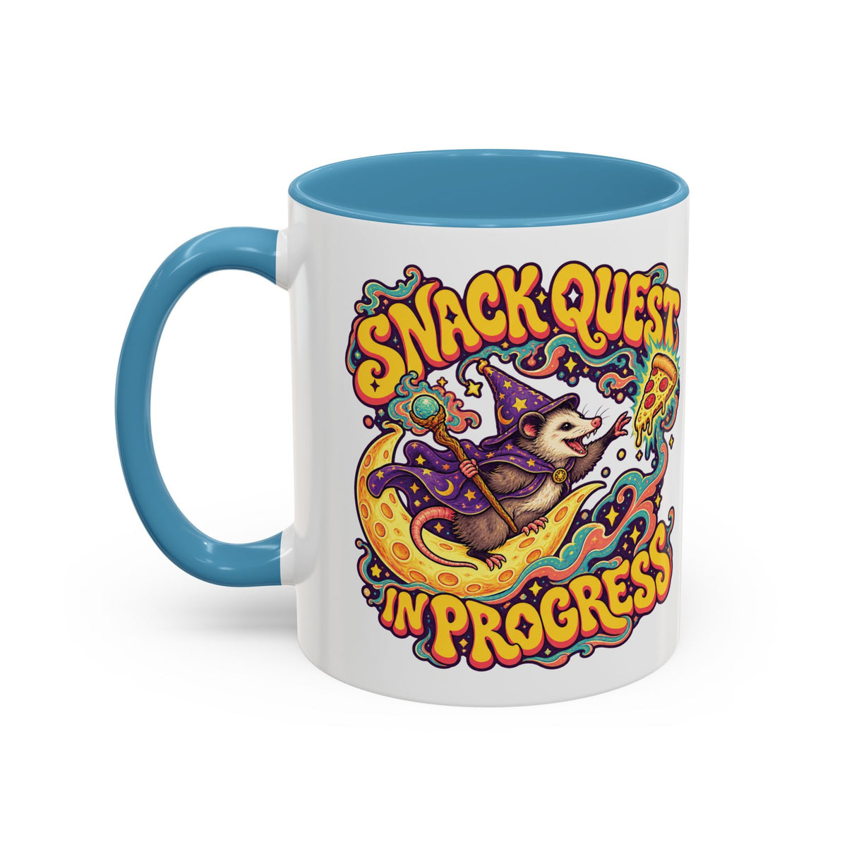 Snack Quest in Progress Psychedelic Mug, 11oz Colour Accent Coffee Cup, ShmeeShmo
