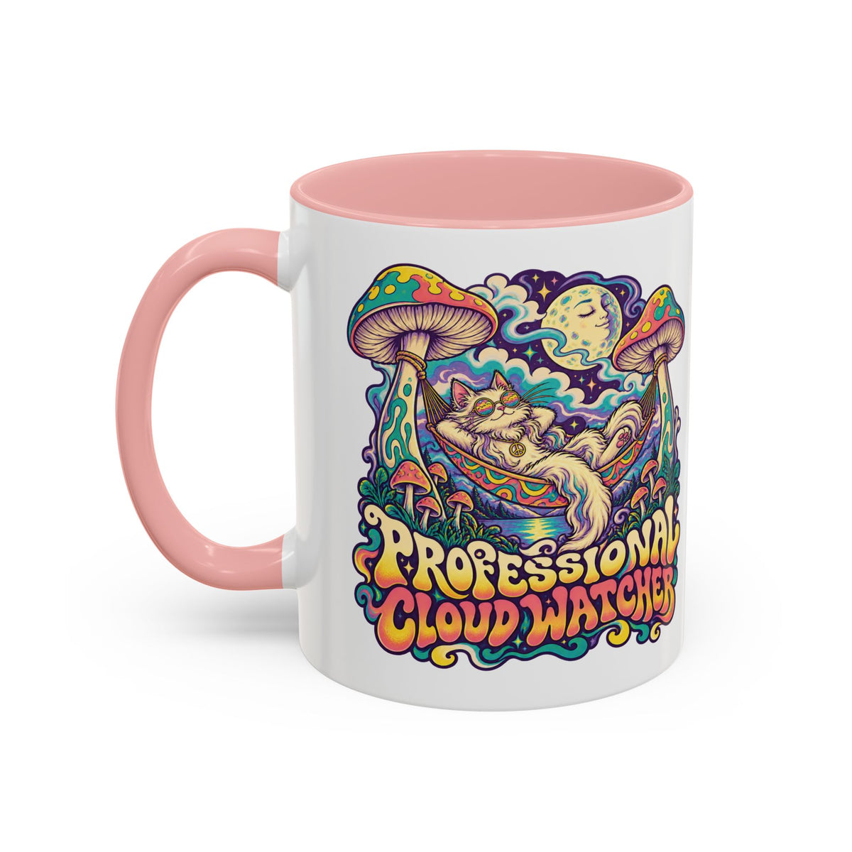 Professional Cloud Watcher Psychedelic Mug, 11oz Colour Accent Coffee Cup, ShmeeShmo