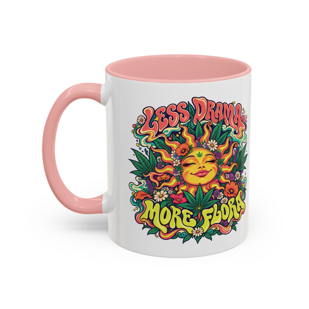 Less Drama, More Flora Psychedelic Mug, 11oz Colour Accent Coffee Cup, ShmeeShmo