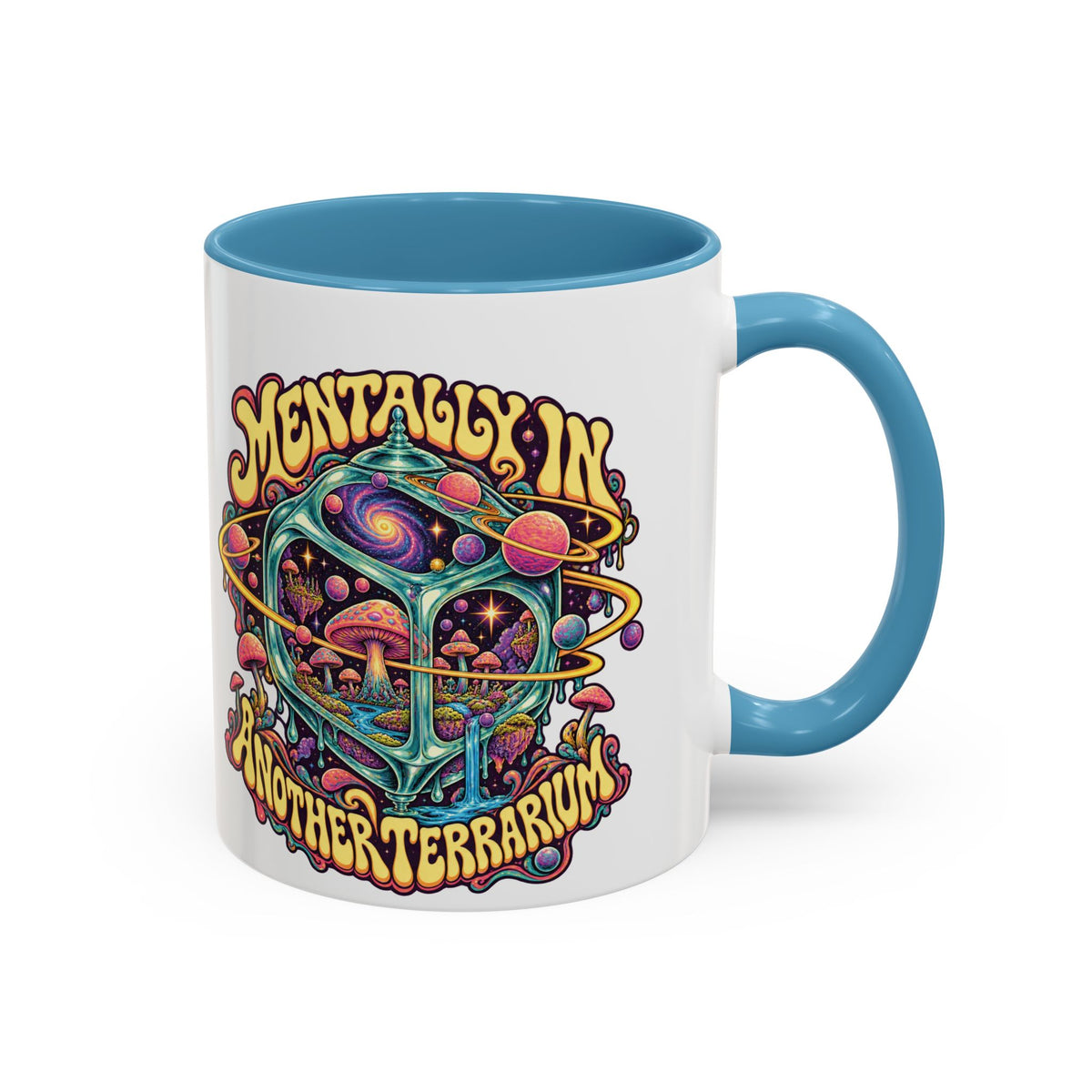 Mentally in Another Terrarium Psychedelic Mug, 11oz Colour Accent Coffee Cup, ShmeeShmo