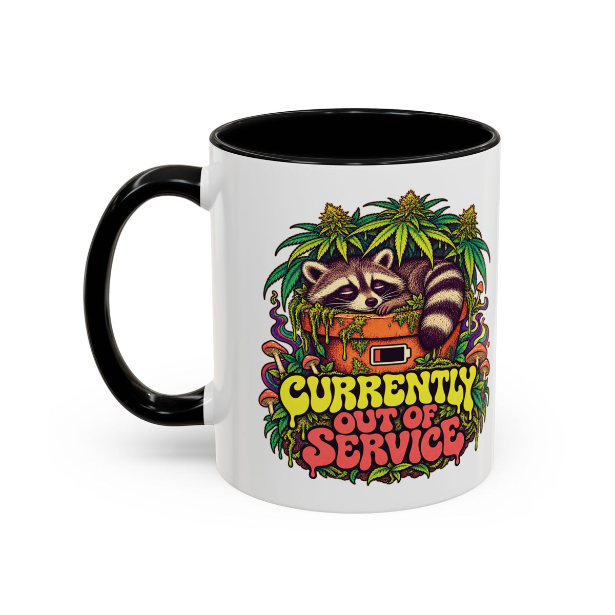 Currently Out of Service Psychedelic Mug, 11oz Colour Accent Coffee Cup, ShmeeShmo