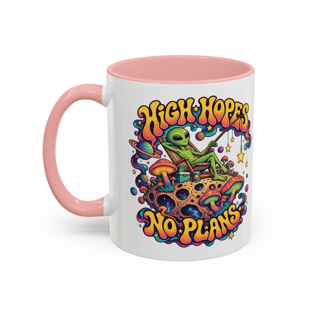 High Hopes, No Plans Psychedelic Mug, 11oz Colour Accent Coffee Cup, ShmeeShmo