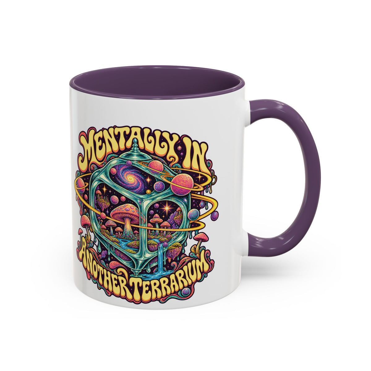 Mentally in Another Terrarium Psychedelic Mug, 11oz Colour Accent Coffee Cup, ShmeeShmo