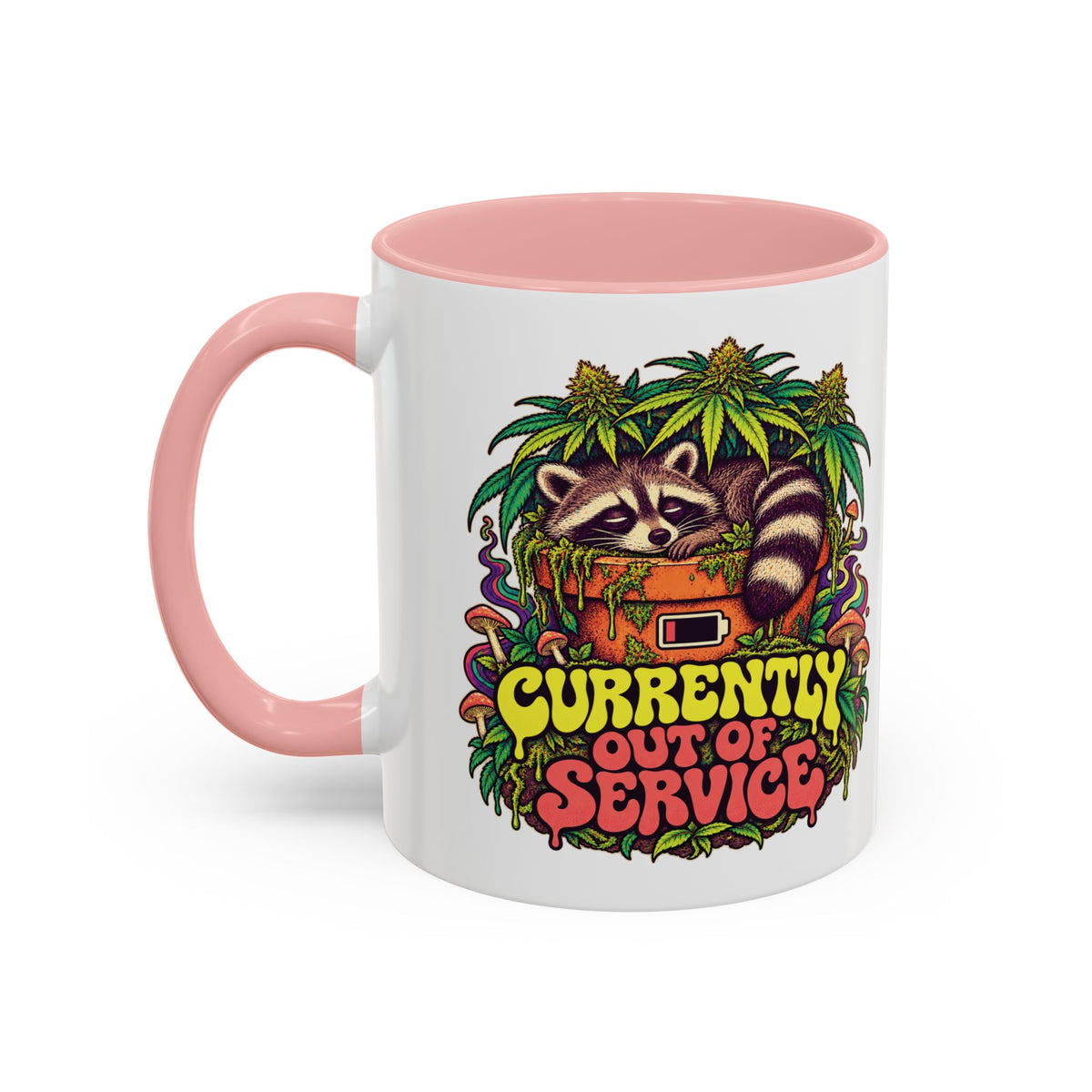 Currently Out of Service Psychedelic Mug, 11oz Colour Accent Coffee Cup, ShmeeShmo