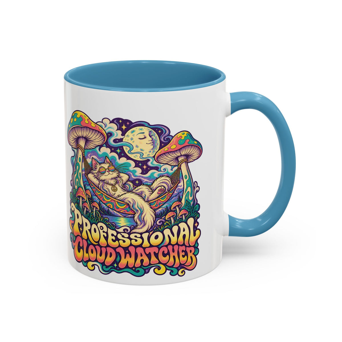 Professional Cloud Watcher Psychedelic Mug, 11oz Colour Accent Coffee Cup, ShmeeShmo